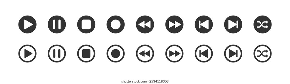 Video or music player icon design collection. Media control icon. Media player control icon