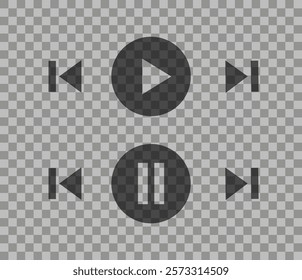 Video or music player user interface design. Basic control icons design. Vector illustration.