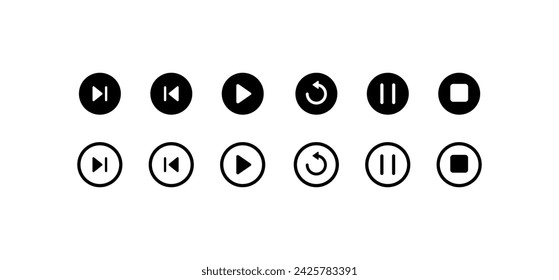Video navigation buttons. Linear, rewind, start, stop buttons, video navigation buttons icons. Vector icons