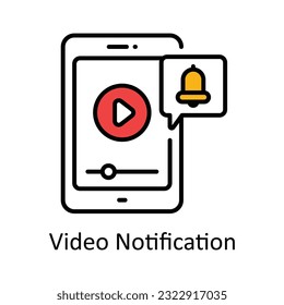 Ilustración de diseño de iconos de esquema de notificación de vídeo rellenada. Símbolo al vapor en línea sobre archivo EPS 10 de fondo blanco