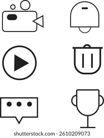 video, notification, play, delete, message and cup icon