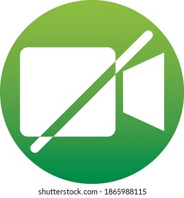 Video Off in green circle social media icon isolated on white background. Notification symbol modern simple vector icon for website design, mobile app, ui. Vector Illustration