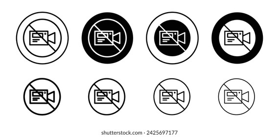Video off social media vector icon set collection. Video off social media Outline flat Icon.