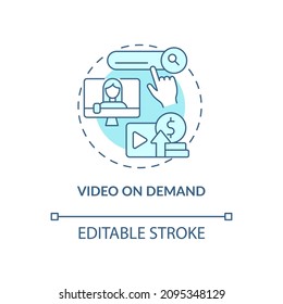 Video on demand blue concept icon. Earn money from subscription abstract idea thin line illustration. Isolated outline drawing. Editable stroke. Roboto-Medium, Myriad Pro-Bold fonts used