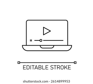 Video on Laptop Screen Line Icon with Editable Stroke. The Icon is suitable for web design