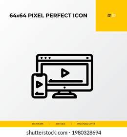 Icono de Vídeo en la web. diseño y desarrollo web icono perfecto de 64x64 píxeles