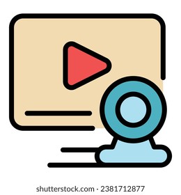 Video online camera icon outline vector. Group conference. Internet webinar color flat