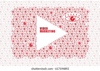 Video and online marketing concept. Video icon consist of many viewer eyes to form a shape of video player icon and some space in the middle for text.