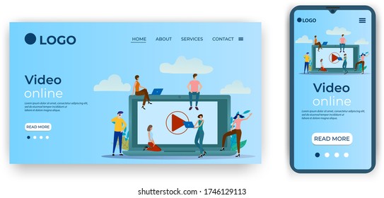 Video online.Template for the user interface of the website's home page.Landing page template.The adaptive design of the smartphone.vector illustration.