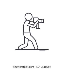 Video operator line icon concept. Video operator vector linear illustration, symbol, sign