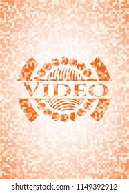 Video orange mosaic emblem with background