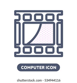 Video PC vector icon in line style. Computer, network and mobile devices. Network connections. Advertisements, signs, stickers, web banners, web sites. Isolated on a white background