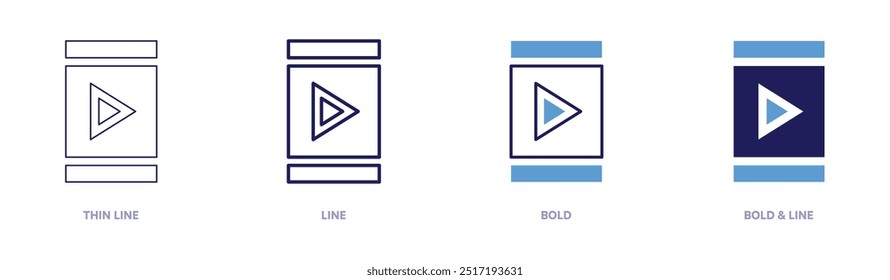 Video Icono del teléfono en 4 estilos diferentes. Línea delgada, línea, negrita y línea negrita. Estilo duotono. Trazo editable.