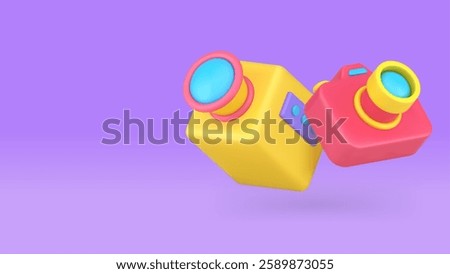 Video and photo camera device for multimedia content creating banner copy space vector illustration. Motion picture media create blog vlog art television snapshot camcorder equipment