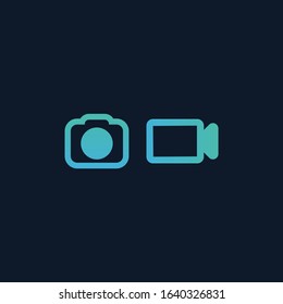 Video and photo camera Icon in flat design. Stock Vector illustration isolated on blue background.