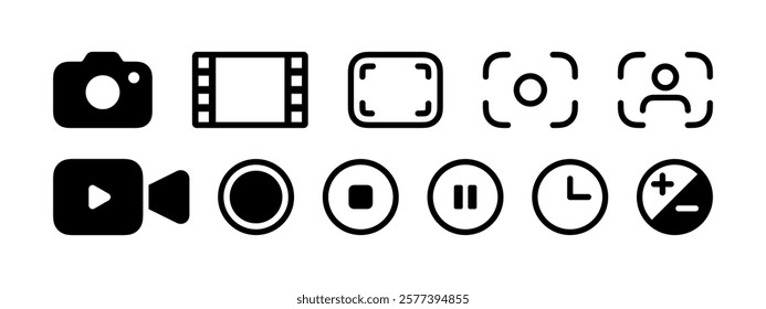 Video and photo camera icons set