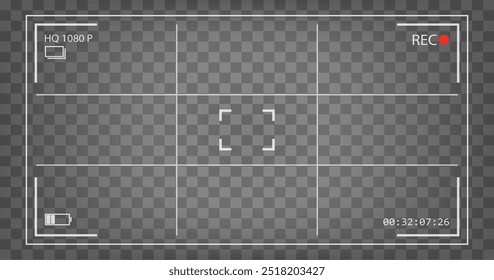 Video- und Fotokamera-Schnittstelle. Aufzeichnungsrahmen für schwarzen Bildschirm. Vektorhintergrund