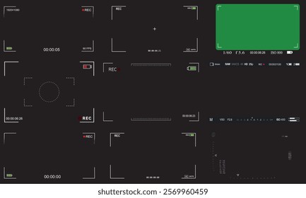 Video and photo camera viewfinder screen display frames.