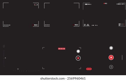 Video and photo camera viewfinder screen display frames.