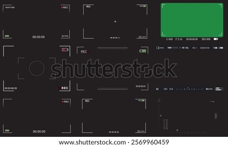 Video and photo camera viewfinder screen display frames.