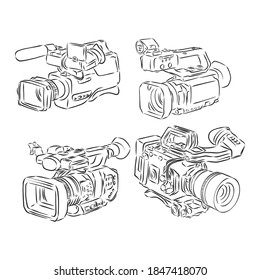 colección de cámaras fotográficas y de vídeo ilustraciones aisladas en líneas negras simples. ilustración de esbozo vectorial de cámara de vídeo