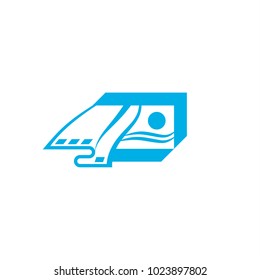 Video and photo products icon. Photographic film and landscape in the window, flat style emblem for media company.