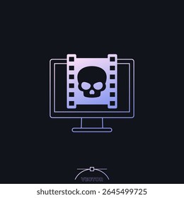 video piracy, illegal movie copy icon with a film strip and skull