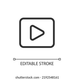 Video pixel perfect linear ui icon. Moving visual media. Record and play. Multimedia player. GUI, UX design. Outline isolated user interface element for app and web. Editable stroke. Arial font used
