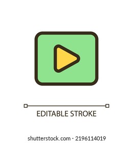Video pixel perfect RGB color ui icon. Moving visual media. Record and play. Simple filled line element. GUI, UX design for mobile app. Vector isolated pictogram. Editable stroke. Arial font used