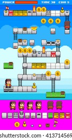 Video platform  game interface design elements. Seamless pattern of platform, . Mobile game resource, Vector illustrator