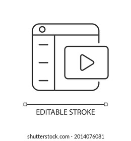 Video platforms linear icon. Uploading, sharing content. Streaming media. Video hosting service. Thin line customizable illustration. Contour symbol. Vector isolated outline drawing. Editable stroke