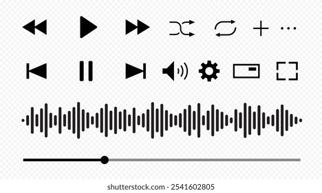 Video play bar icon set isolated on transparent background