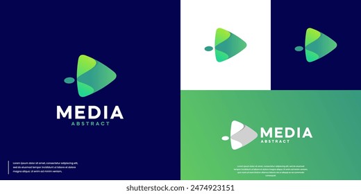 video play button, broadcast media, digital program, logo design vector.