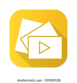 Video play button flat design long shadow icon. Vector silhouette symbol.