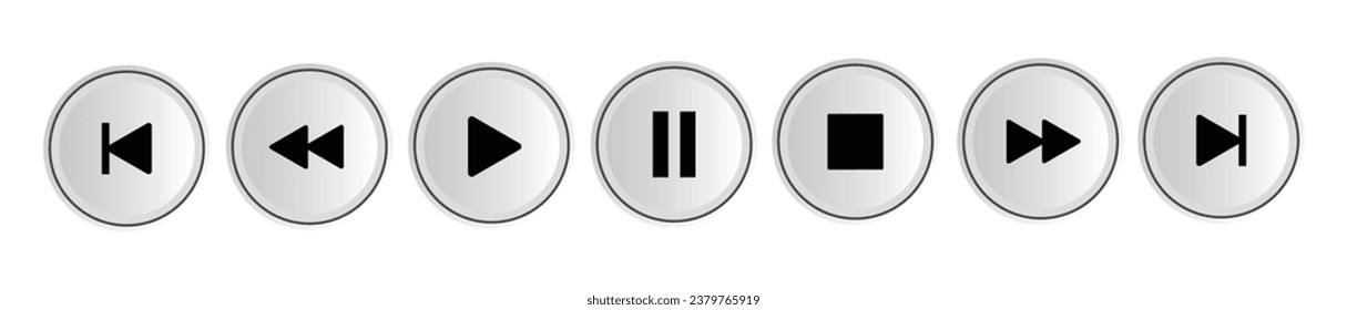 Colección de iconos de botón de reproducción de vídeo, audio, parada, reanudación, firma del jugador. Ilustración vectorial.