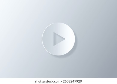 video play button icon made in white paper art style with shadow and highlight