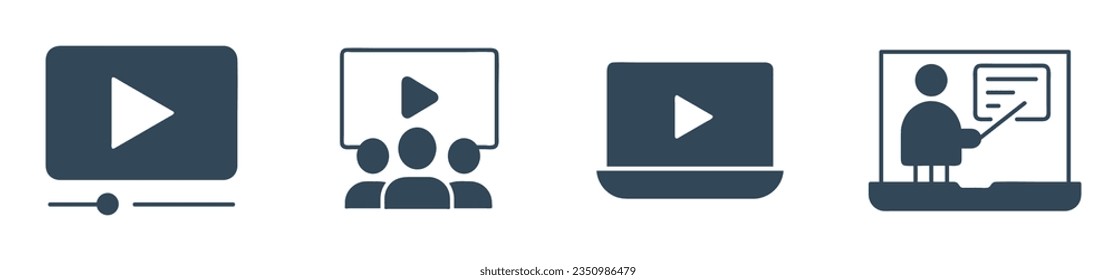 Video Play button Icon. online watching presentation icons vector