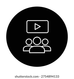 Video play button icon with people watching on circle background icon