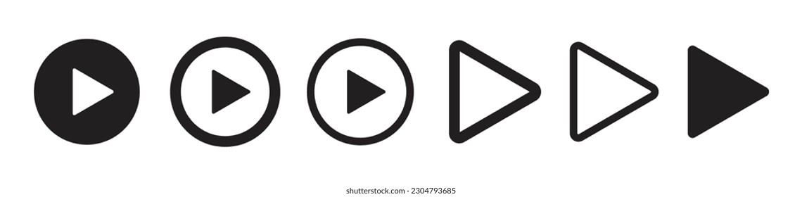 Video play button icon set. Start audio or video action media symbol for apps and websites