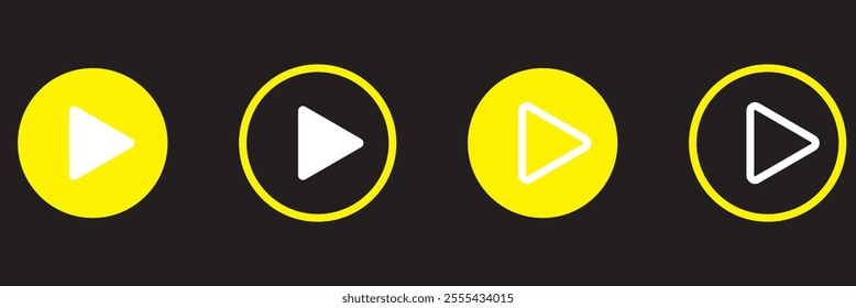 Video play button icon set. Start audio or video action media symbol for apps and websites