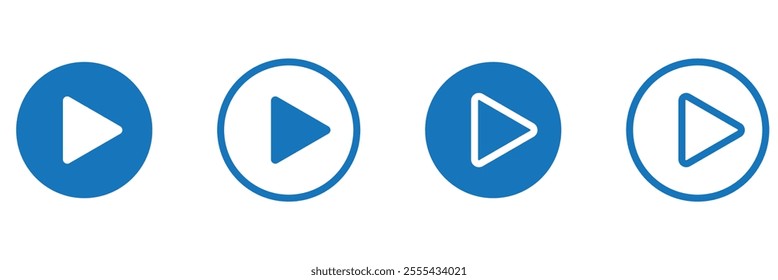 Video play button icon set. Start audio or video action media symbol for apps and websites