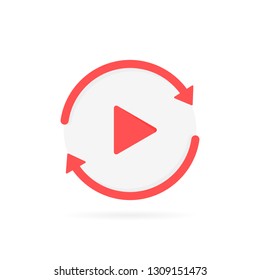 Video Play Button Like Replay Icon. Concept Of Watching On Streaming Video Player Or Livestream Webinar. Modern Flat Style Vector Illustration.