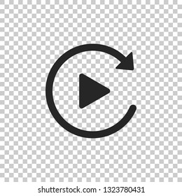 Video play button like simple replay icon isolated on transparent background. Flat design. Vector Illustration