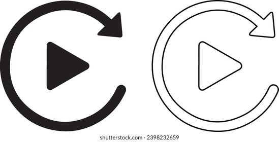 Video play button like simple replay icon background. Flat design. Vector Illustration 