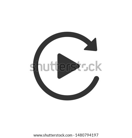 Video play button like simple replay icon isolated. Flat design. Vector Illustration