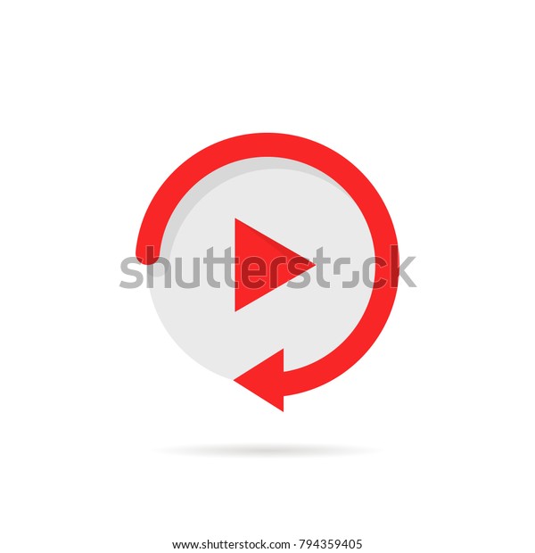 video play button like simple replay icon.\
concept of watching on streaming video player or livestream webinar\
ui emblem. flat style trend modern red logotype graphic design on\
white background