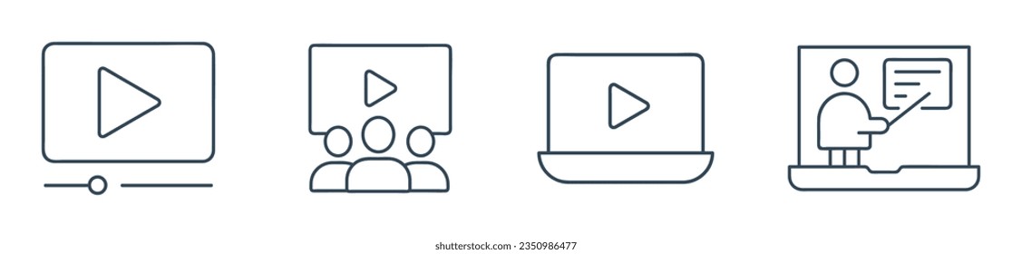 Video Play button line Icon. online watching presentation icons vector