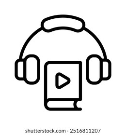 Video Juega Botón Video en el libro con auriculares, icono de la lección
