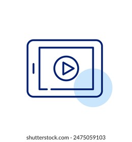 Video play button on electronic tablet. Online learning resources. Pixel perfect, editable stroke icon