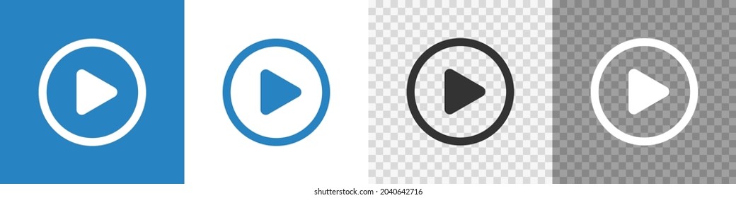 Video play button set icon. Flat vector illustration